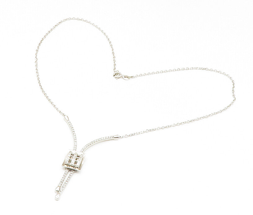 925 Sterling Silver  Vintage Sparkling White Topaz Chain Necklace  NE2319