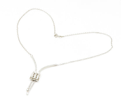 925 Sterling Silver  Vintage Sparkling White Topaz Chain Necklace  NE2319