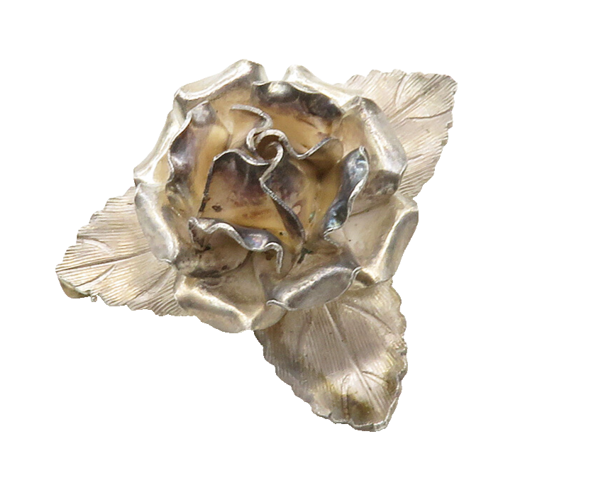 MEXICO 925 Sterling Silver  Vintage Sculpted Single Flower Brooch Pin  BP4801