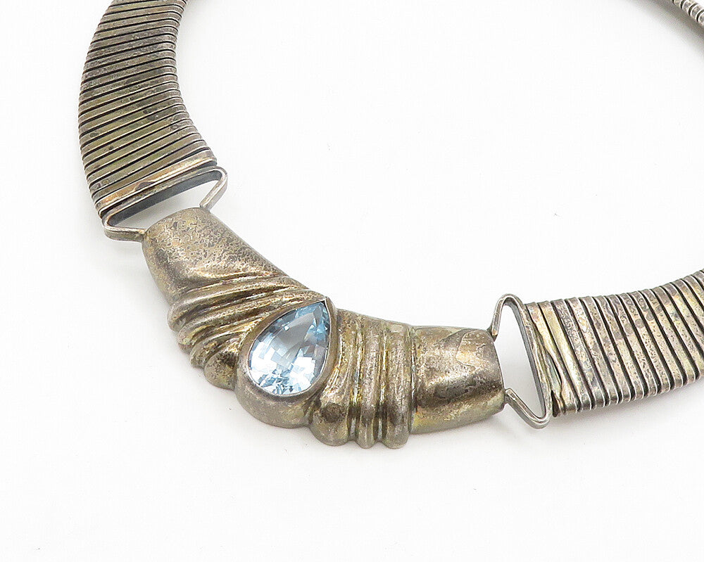 925 Sterling Silver  Vintage Blue Gemstone Flexible Collar Necklace  NE3170