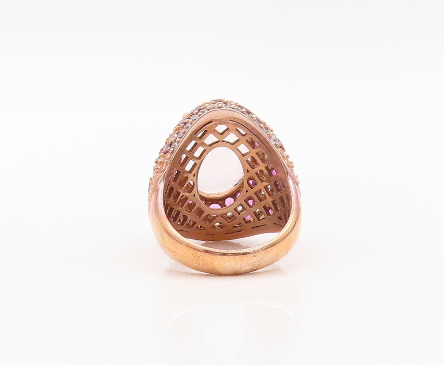 925 Sterling Silver Vintage Ring Rose Gold Plated Pink Gemstones Sz 6.5  RG30247