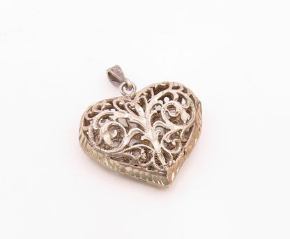 925 Sterling Silver  Vintage Shiny Swirl Vine Love Heart Pendant  PT16997