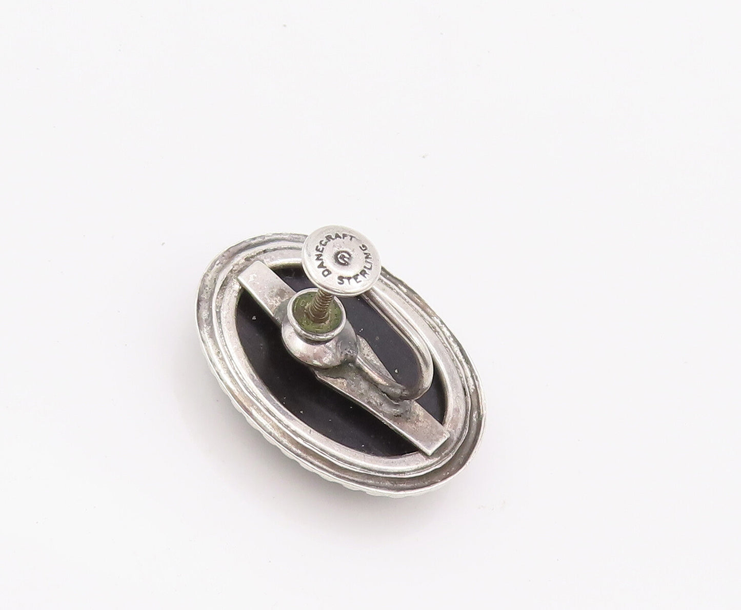 925 Sterling Silver Earrings DANCRAFT Large Carved Oval Cabochon Onyx  EG12831