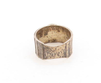 925 Sterling Silver Vintage Ring Dark Tone Brutalist Gemstone  Sz 8  RG31279
