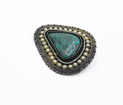 ISRAEL 925 Sterling Silver  Vintage Pearls & Eilat Stone Brooch Pin  BP2050