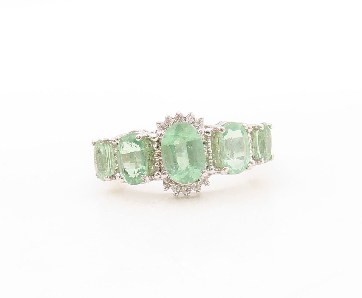 925 Sterling Silver Vintage Ring Designer Green Gemstone & CZ  Sz 7  RG30934