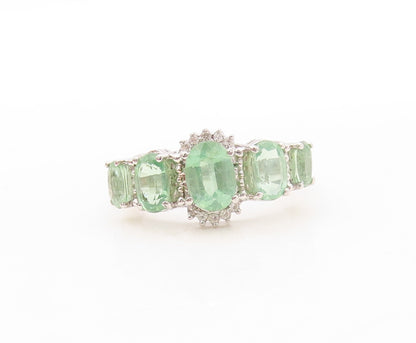 925 Sterling Silver Vintage Ring Designer Green Gemstone & CZ  Sz 7  RG30934