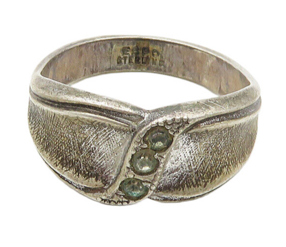 ESPO 925 Sterling Silver  Vintage Topaz Etched Concave Band Ring Sz 9  RG18616