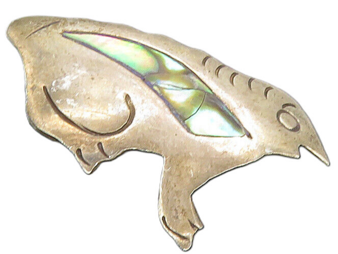 MEXICO 925 Sterling Silver  Vintage Abalone Shell Toad Brooch Pin  BP3661