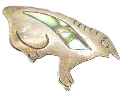 MEXICO 925 Sterling Silver  Vintage Abalone Shell Toad Brooch Pin  BP3661