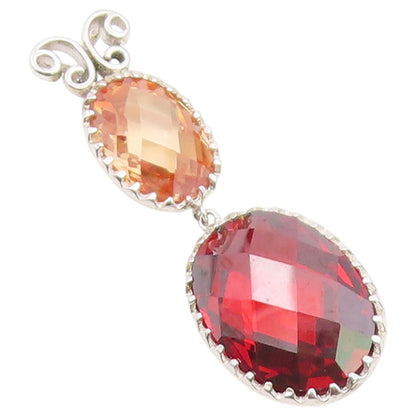 925 Sterling Silver Vintage Pendant Faceted Citrine & Garnet Butterfly  PT26368
