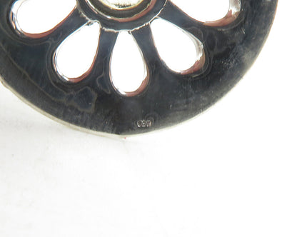 925 Sterling Silver  Shiny Topaz Centered Flower Motif Drop Pendant  PT9680