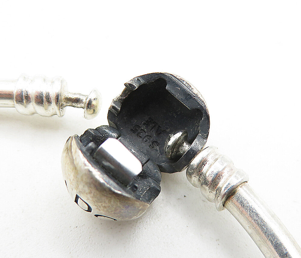 PANDORA 925 Sterling Silver  Vintage Stamped Ball Bead Bangle Bracelet  BT1716