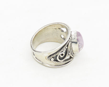 925 Sterling Silver  Vintage Marquise Cut Quartz Swirl Band Ring Sz 6  RG17355