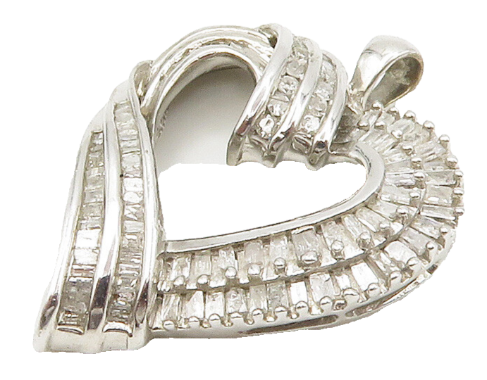 925 Sterling Silver  Shiny Genuine Diamonds Open Love Heart Pendant  PT12021