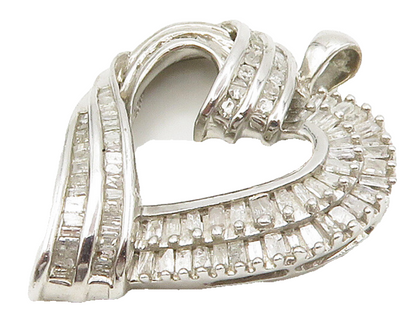 925 Sterling Silver  Shiny Genuine Diamonds Open Love Heart Pendant  PT12021