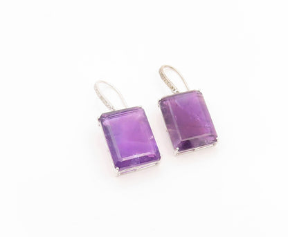 925 Sterling Silver Vintage Earrings Real Diamonds & Amethyst Dangle  EG14346