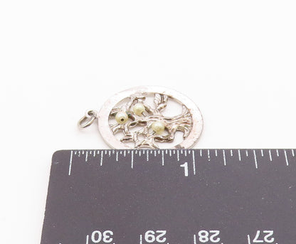 925 Sterling Silver  Vintage Petite Pearls Tree Motif Round Pendant  PT19131