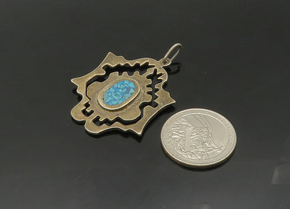 MEXICO 925 Sterling Silver  Vintage Crushed Turquoise Cutout Pendant  PT16484