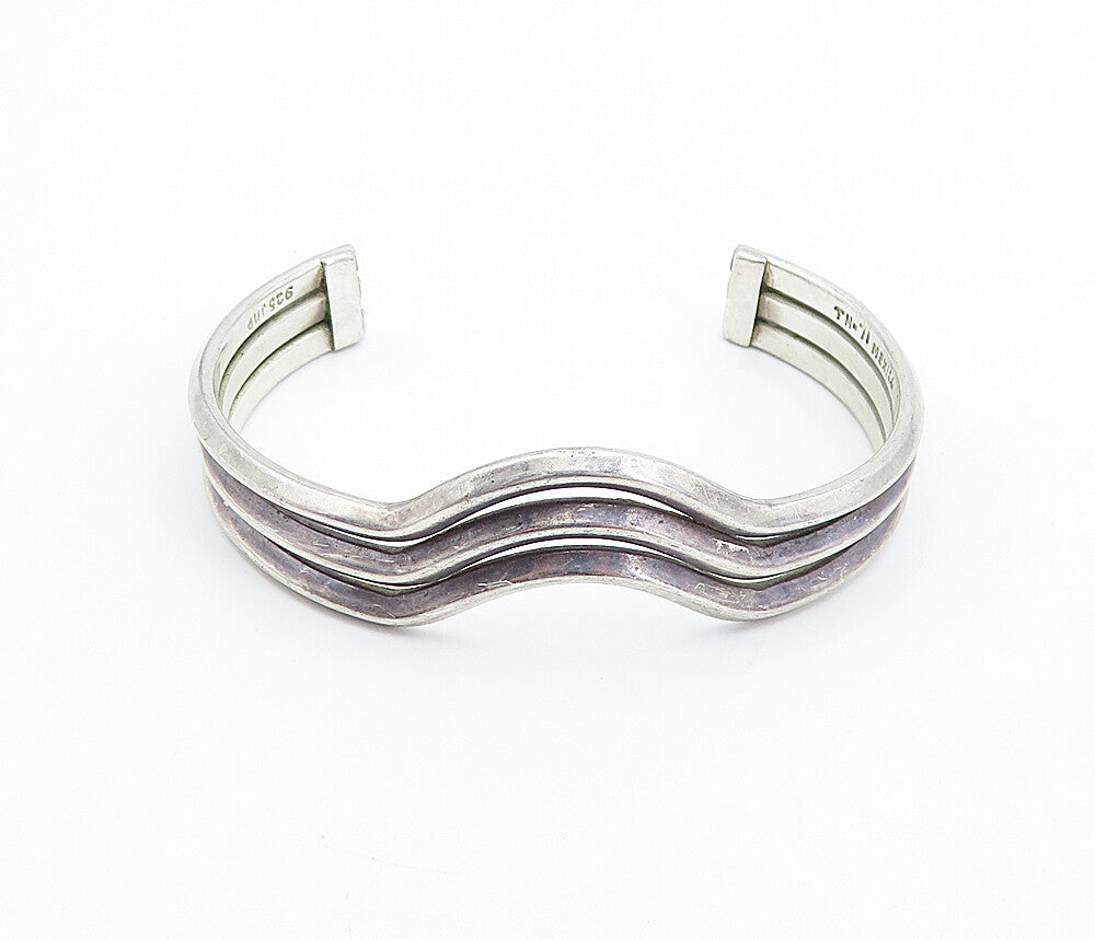 MEXICO 925 Sterling Silver  Vintage Dark Tone Split Shank Cuff Bracelet BT1813