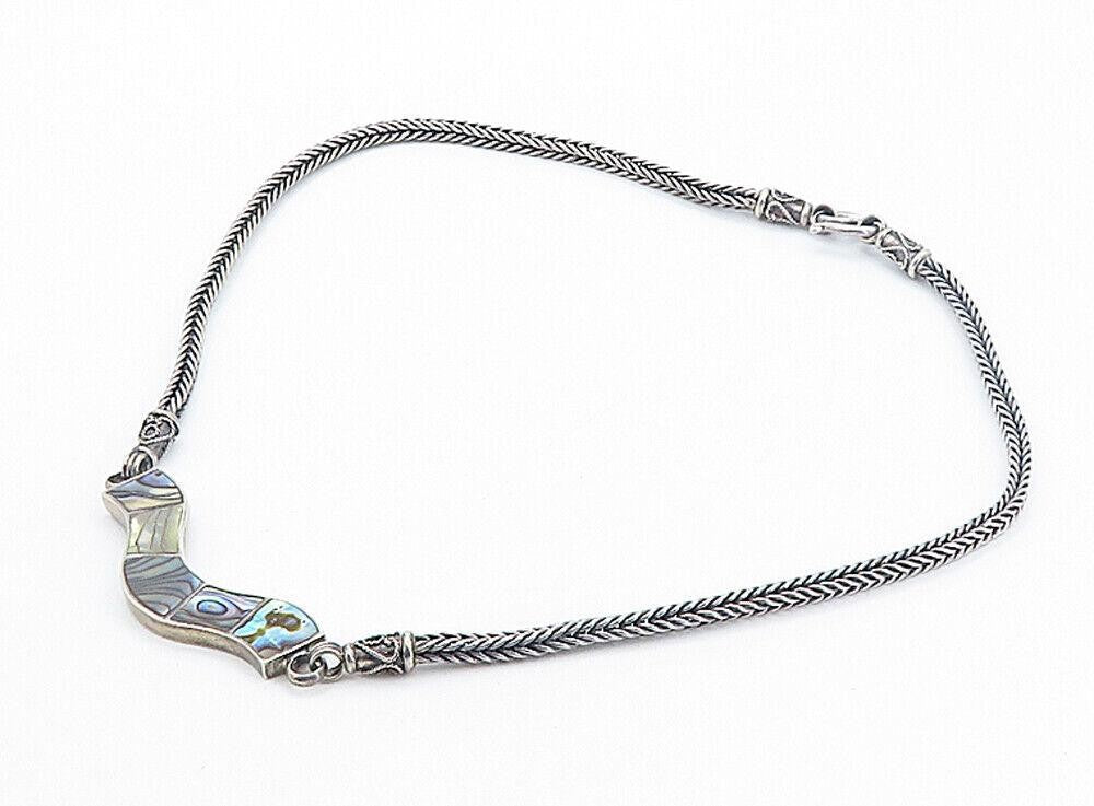 925 Sterling Silver  Vintage Abalone Shell Twist Wheat Chain Necklace  NE1246