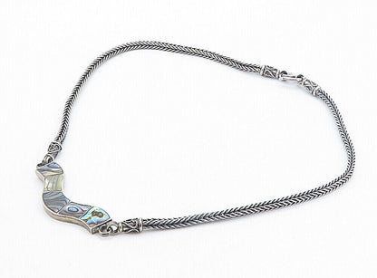 925 Sterling Silver  Vintage Abalone Shell Twist Wheat Chain Necklace  NE1246
