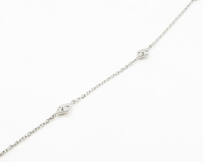 925 Sterling Silver  Vintage Genuine Diamonds Floral Chain Necklace  NE3256