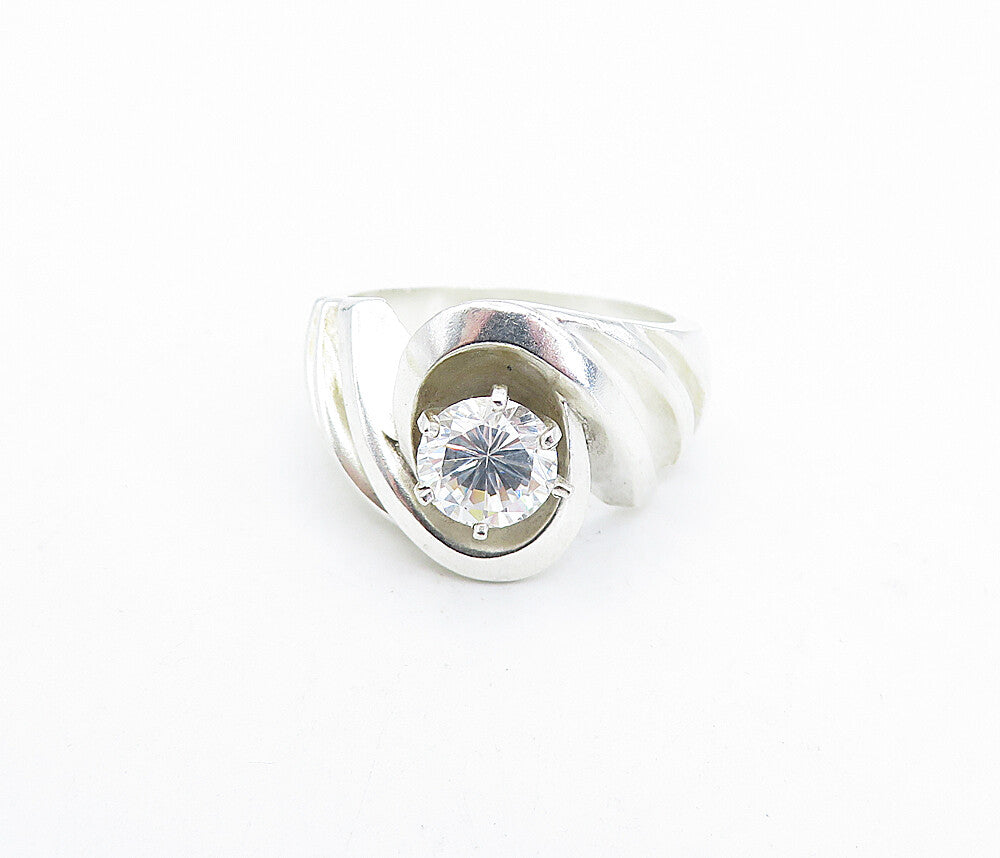 925 Sterling Silver  Vintage Cubic Zirconia Shiny Swirl Band Ring Sz 7  RG5042