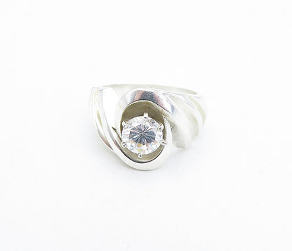 925 Sterling Silver  Vintage Cubic Zirconia Shiny Swirl Band Ring Sz 7  RG5042