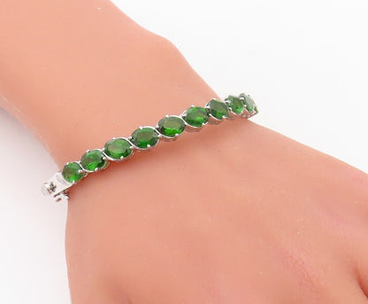 925 Sterling Silver Vintage Bracelet Oval Cut Green Topaz Bangle  BT10727