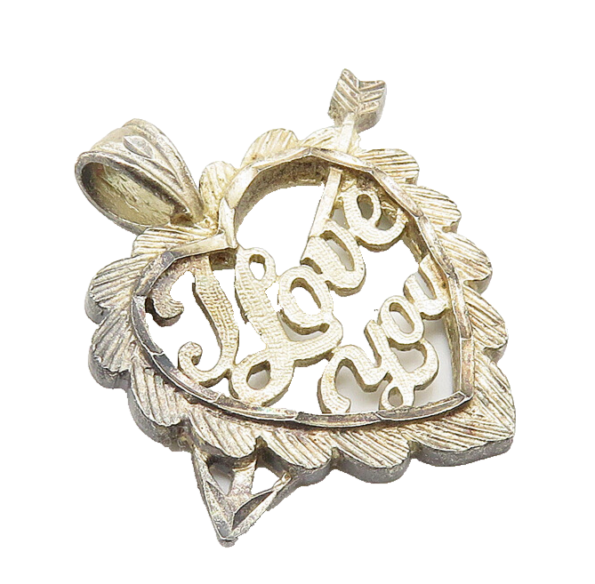 925 Sterling Silver  Vintage I Love You Heart Bow & Arrow Pendant  PT8262