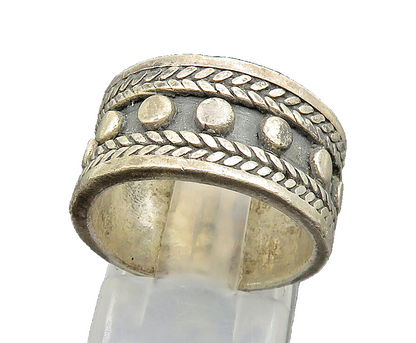 925 Sterling Silver  Vintage Etched Edge Beaded Band Ring Sz 6  RG24753