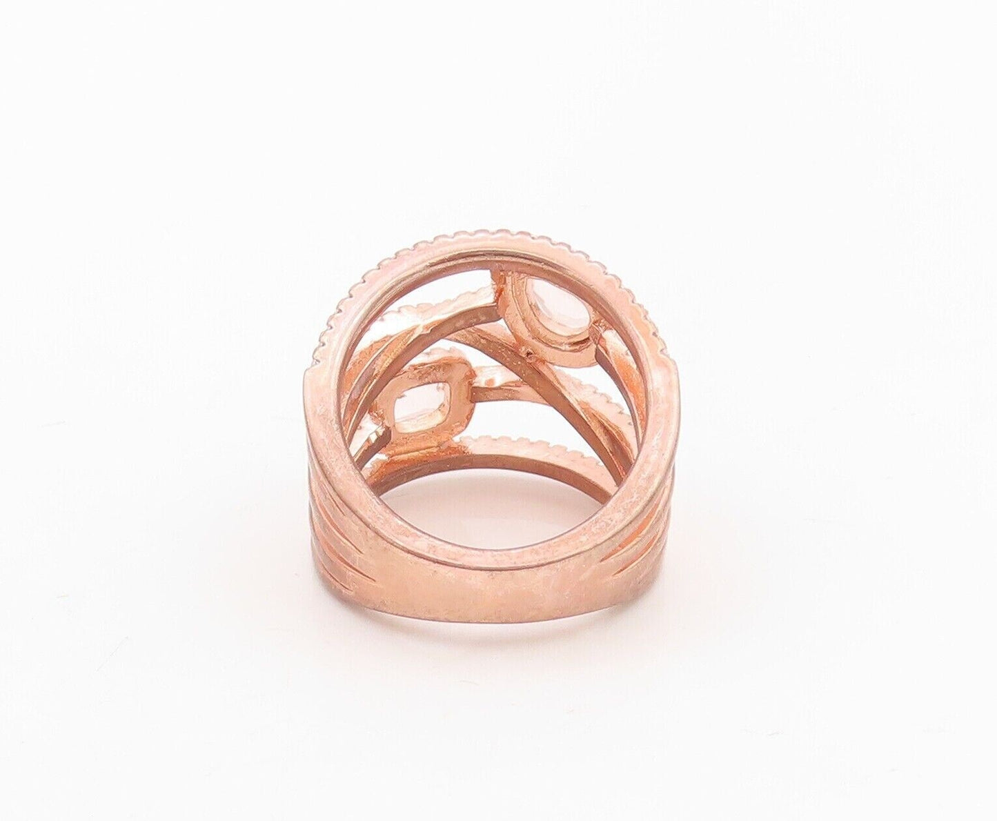 925 Sterling Silver Vintage Ring Rose Gold Plated Morganite & CZ  Sz 7  RG30168