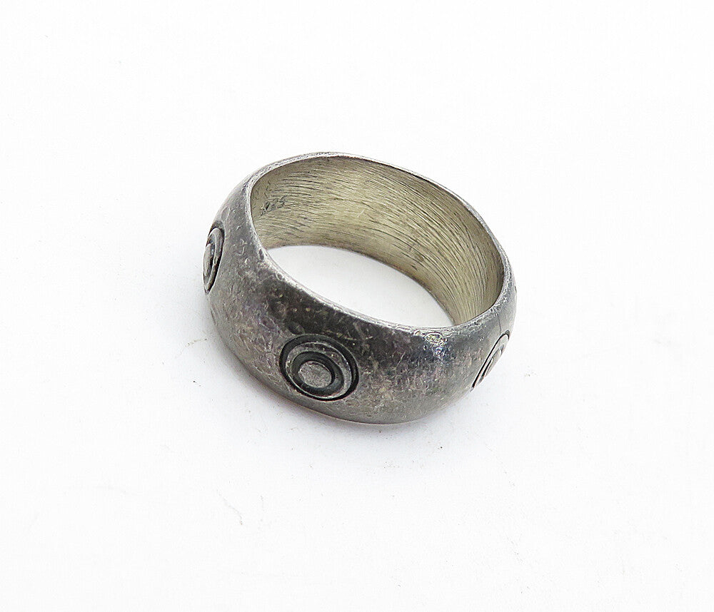 MEXICO 925 Sterling Silver  Vintage Circle Pattern Band Ring Sz 7.5  RG5497