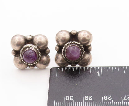 925 Sterling Silver Vintage Earrings MEXICO Antique Amethyst Flower  EG13580