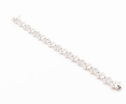 925 Sterling Silver Vintage Bracelet Topaz Paw Print & Heart Tennis Link BT12183
