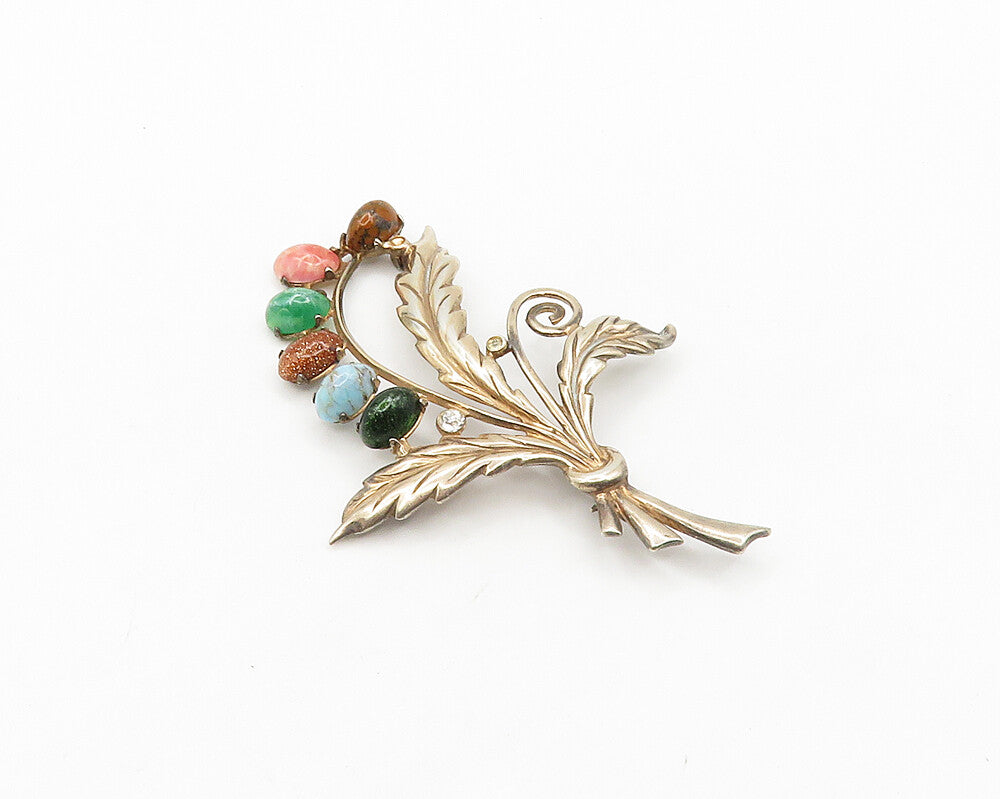 BB 925 Silver Vintage Goldstone Turquoise & Multi Stone Brooch Pin BP7068