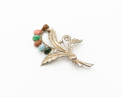 BB 925 Silver Vintage Goldstone Turquoise & Multi Stone Brooch Pin BP7068