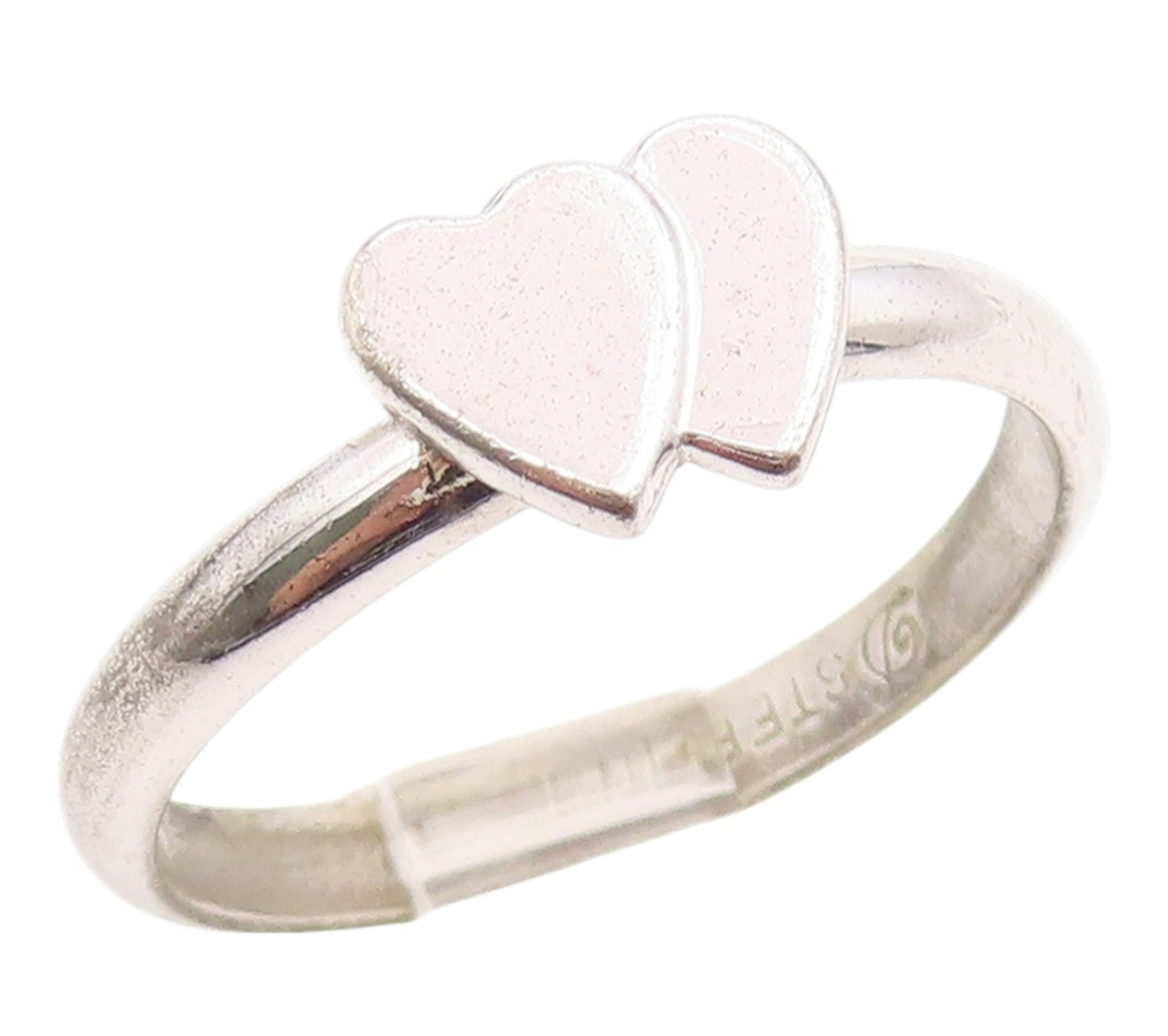 925 Sterling Silver Vintage Ring Minimalist Double Love Heart  Sz 5.5  RG35581
