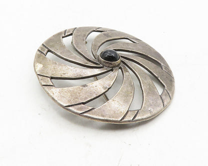 MEXICO 925 Sterling Silver  Vintage Black Onyx Dark Tone Brooch Pin  BP3992