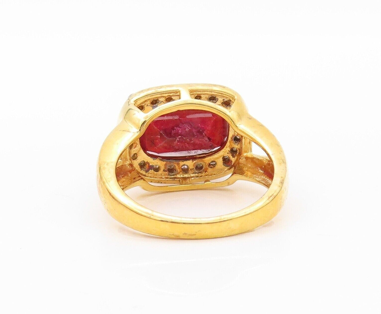 925 Sterling Silver Vintage Ring Gold Plated Diamond Frame & Ruby  Sz 8  RG30199