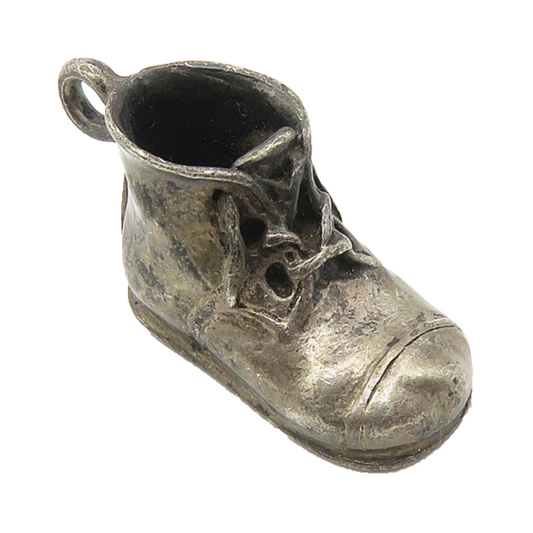 925 Sterling Silver  Vintage Antique Oxidized Laced Shoe Motif Pendant  PT8434
