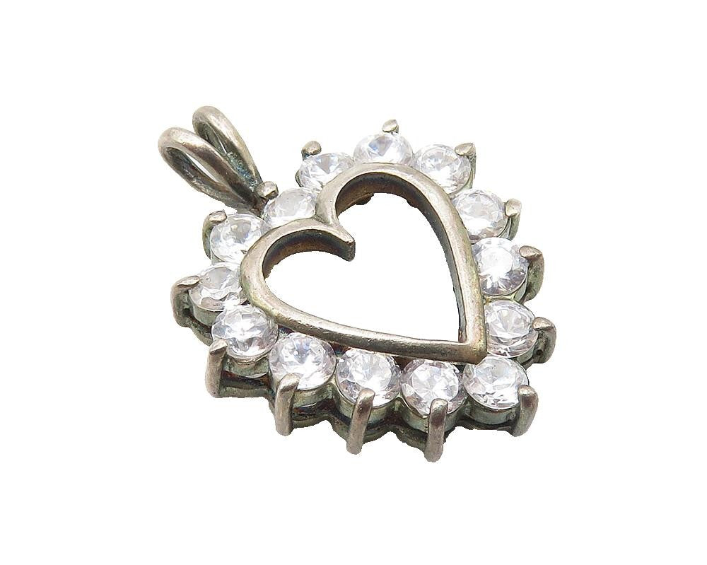925 Sterling Silver   Vintage Topaz Dark Tone Love Heart Drop Pendant  PT8309