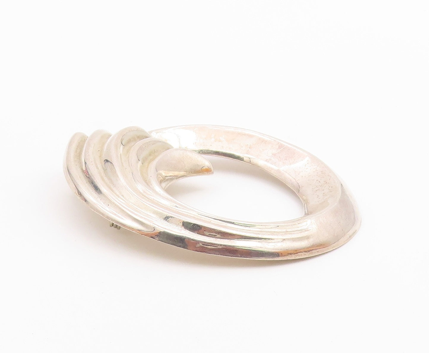 MEXICO 925 Sterling Silver  Vintage Shiny Fluted Open Circle Brooch Pin BP4113