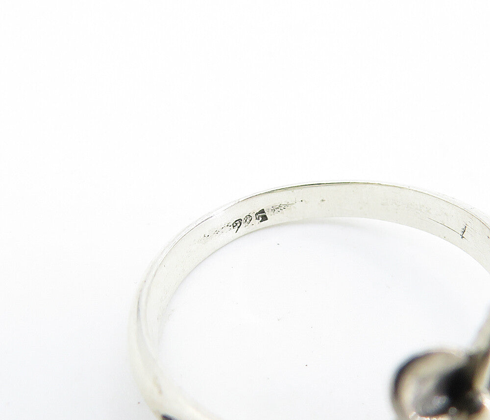 925 Sterling Silver Flower Motif Pointed Shiny Band Ring Sz 7.5 RG8087