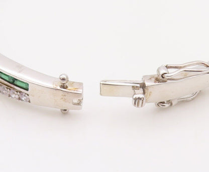 925 Sterling Silver Vintage Bracelet X Cutout Green & White Topaz Bands  BT10717