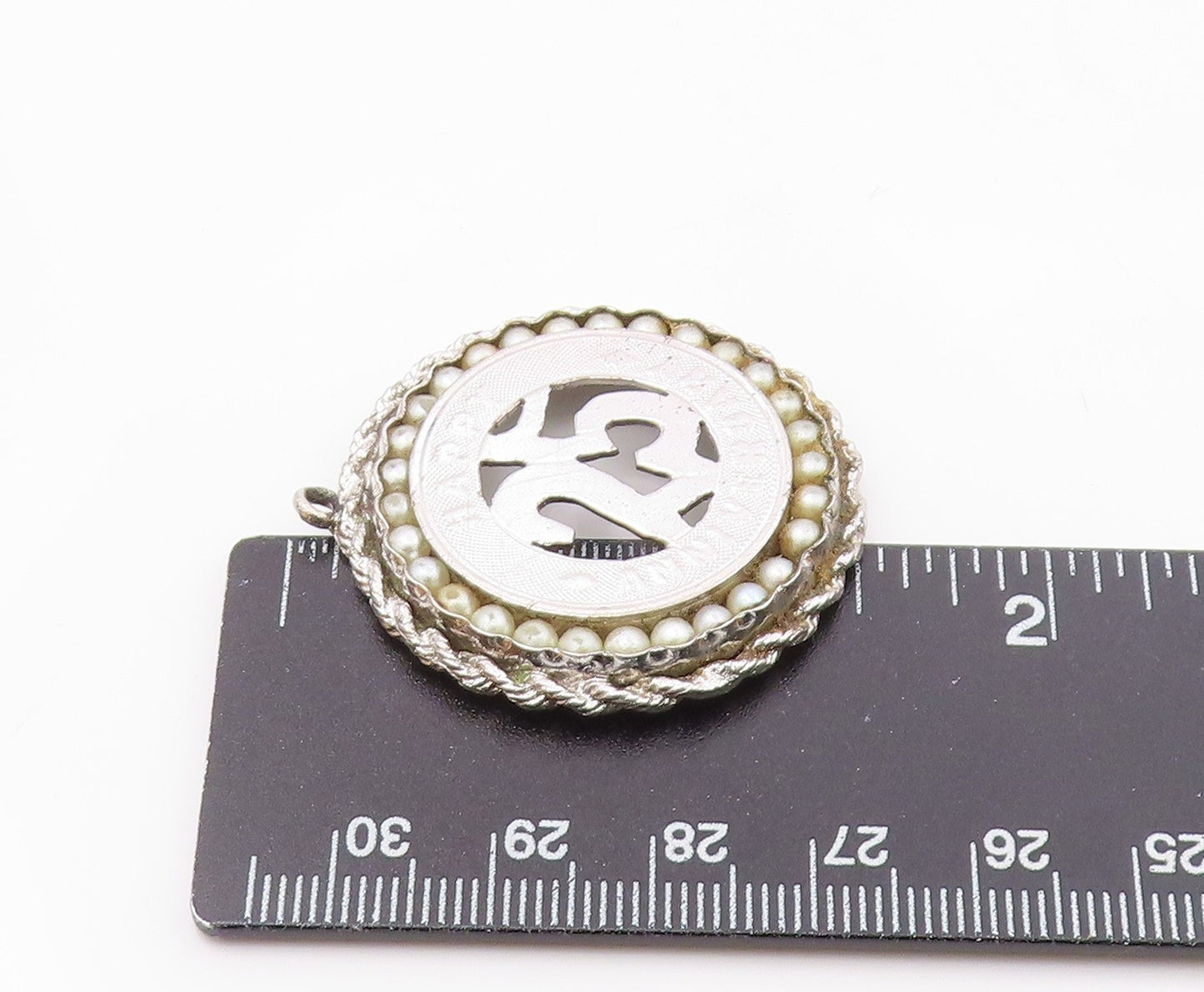 925 Sterling Silver  Vintage Happy 25th Anniversary Twist Drop Pendant  PT6193
