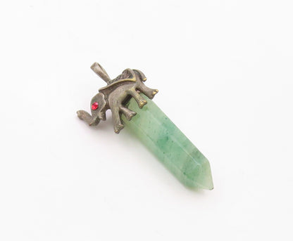 925 Sterling Silver  Vintage Jade Wand Red Topaz Elephant Eye Pendant  PT16541