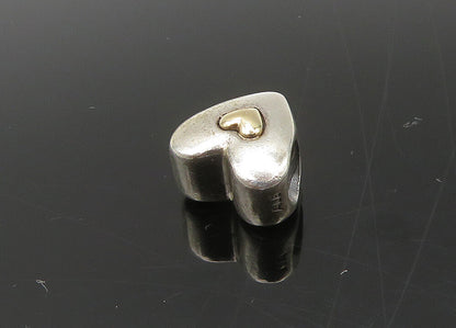 PANDORA 925 Silver & 14K GOLD  Vintage Two Tone Heart Slide Pendant  PT17862