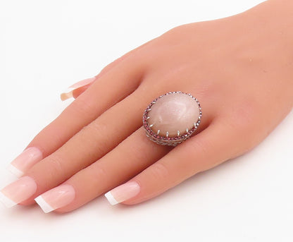 925 Sterling Silver Vintage Ring Large Oval Gemstone Halo Pink CZ  Sz 7 RG30648